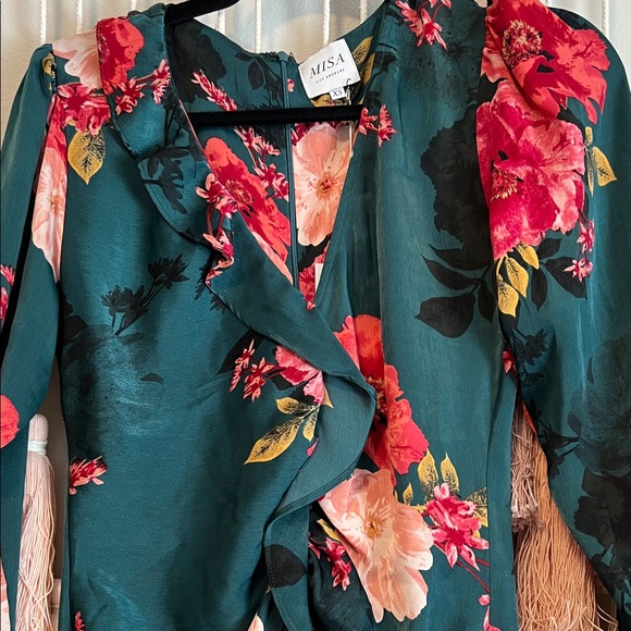 Misa Los Angeles Emerald Green Floral Ruffle Maxi Dress size xs NWT - Picture 2 of 3